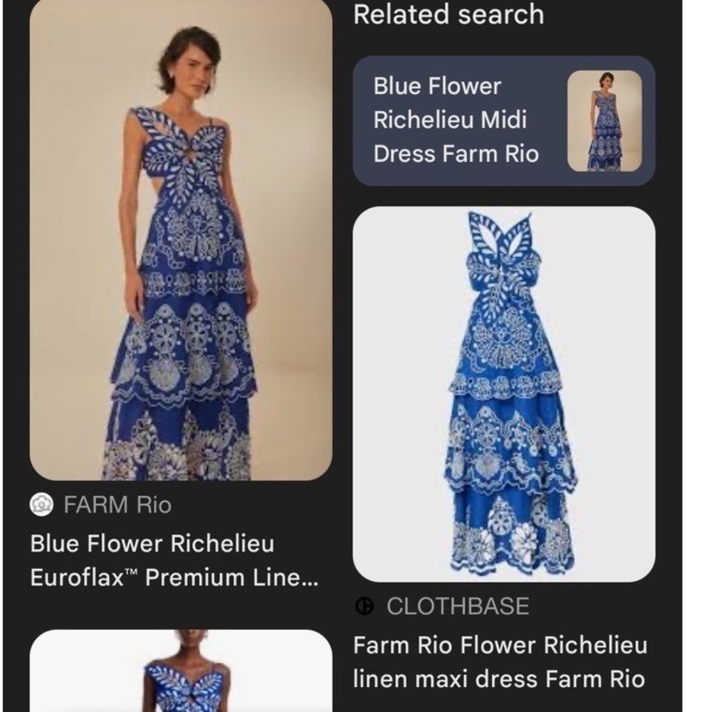 NWT Farm Rio Blue Flower Richelieu Linen Midi Dress Navy Blue Small Boho $398 - Picture 6 of 6